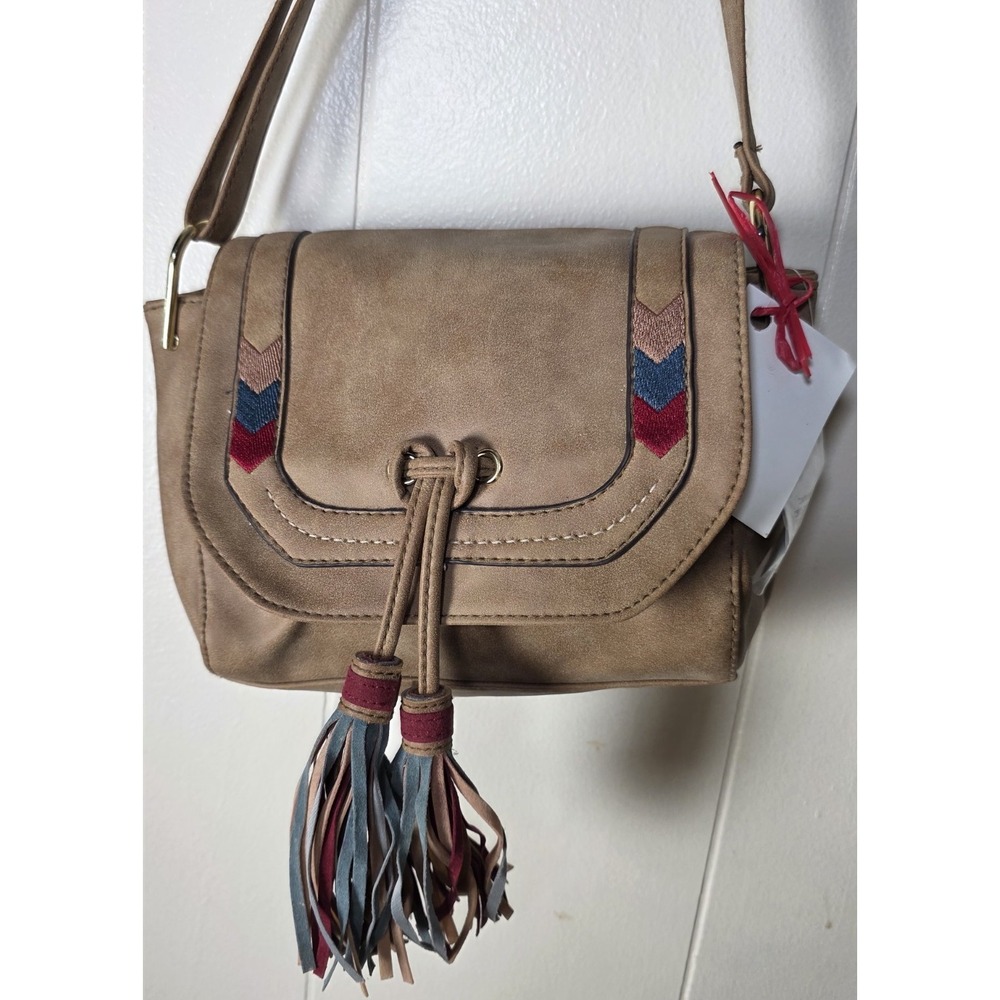 Boho Western Crossbody Bag Tassel Fringe Brown Faux Leather Purse